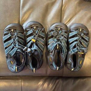 Keen Kids Teal and Black Sandals. Two pair.